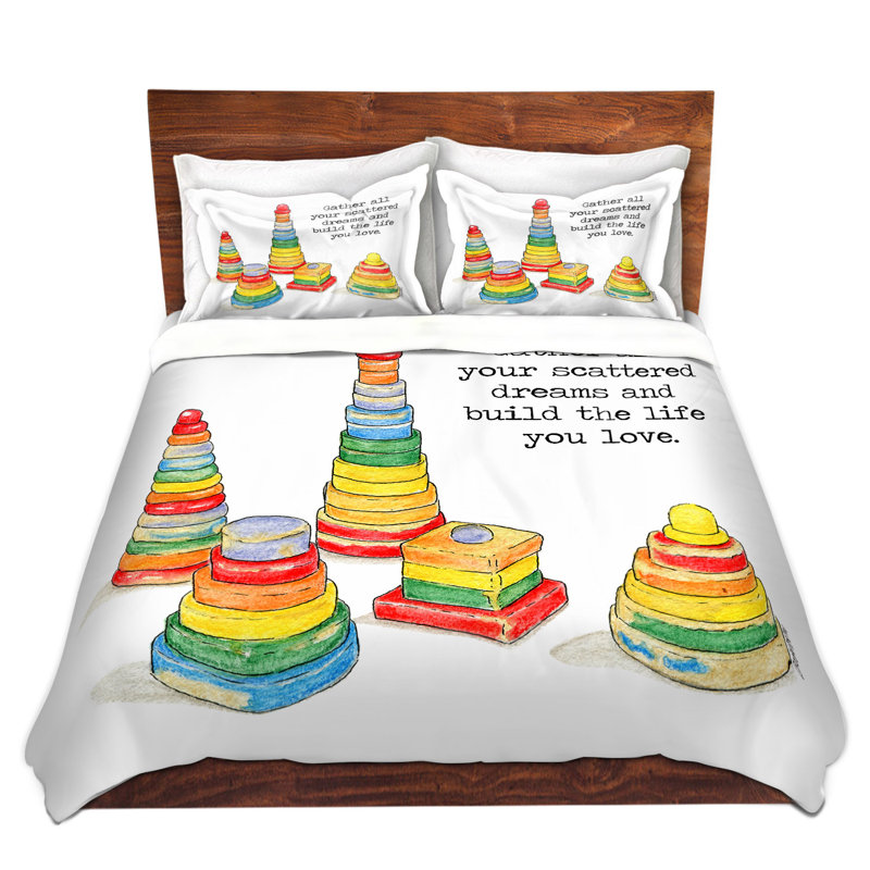 Ensemble de housse de couette à anneaux empilables jouets, 1 housse simple + 1 taie standard