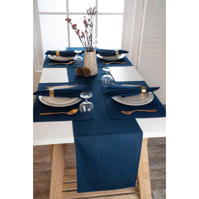 D'Moksha Homes Plain Faux Linen Table Runner, Navy Blue, 72" x 13"