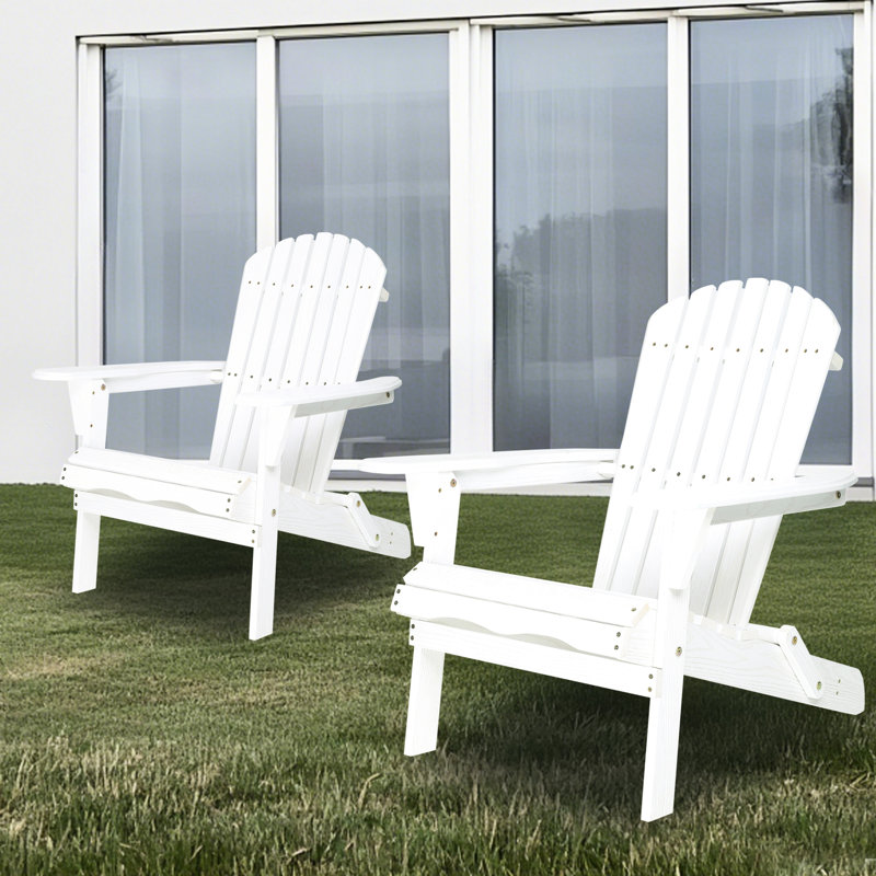 Chaise de patio blanche en bois massif - pliante, grain, 2, blanc, facile à plier, White