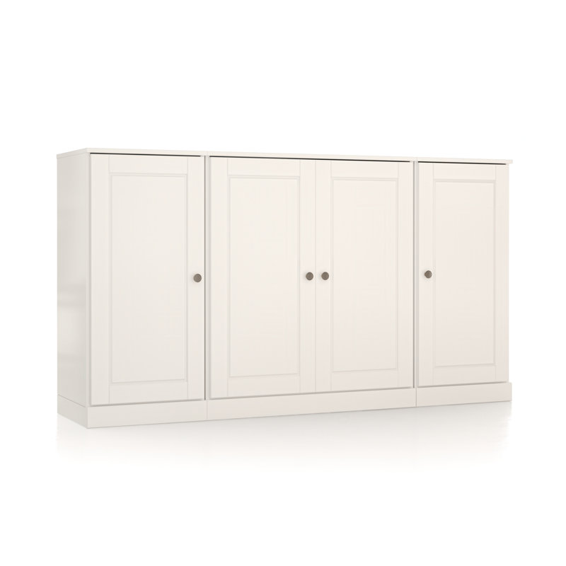 100% Solid Wood 65" Sideboard with Solid Doors, 2-Drawers and Adjustable Shelves, White