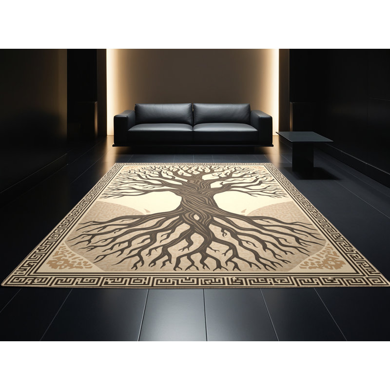 Tapis d'inspiration mondiale Zack lavable à la machine en brun - reliure beige, 4 x 2