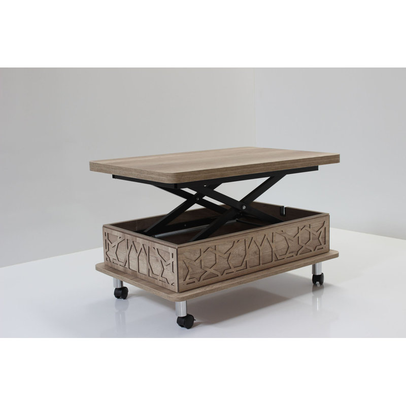 Table basse Mid-Century moderne à plateau relevable avec rangement géométrique / treillis, Alaska