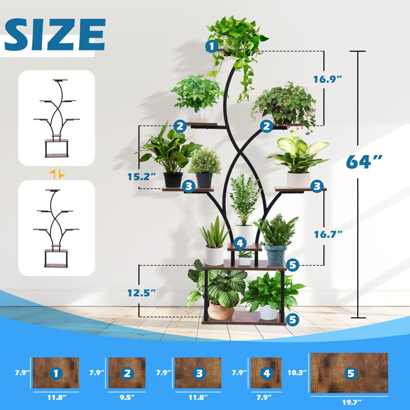 Support pour plante d'intérieur 63,8 "avec lumière de croissance, étagère de coin en métal à 8 niveaux pour plantes d'intérieur multiples