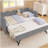 Cozy Gingham Daybed with Trundle Twin Size Sofa Bed No Box Spring Needed, with USB Port and Adorable Wave Shaped, Linen Fabric, Black-386951153