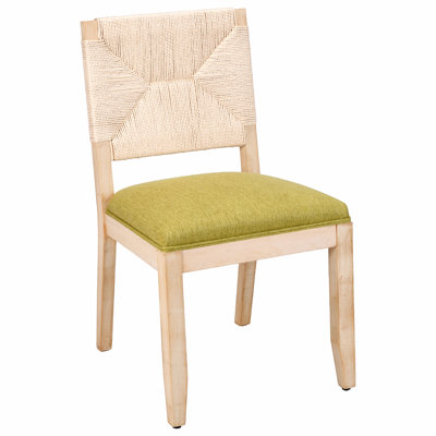 Ensemble de 2 chaises de salle à manger en bois massif, chaises de cuisine rembourrées en tissu Boho moderne avec dossier en corde tissée à la main, chaises d'appoint Coastal Farmhouse pour salle à manger
