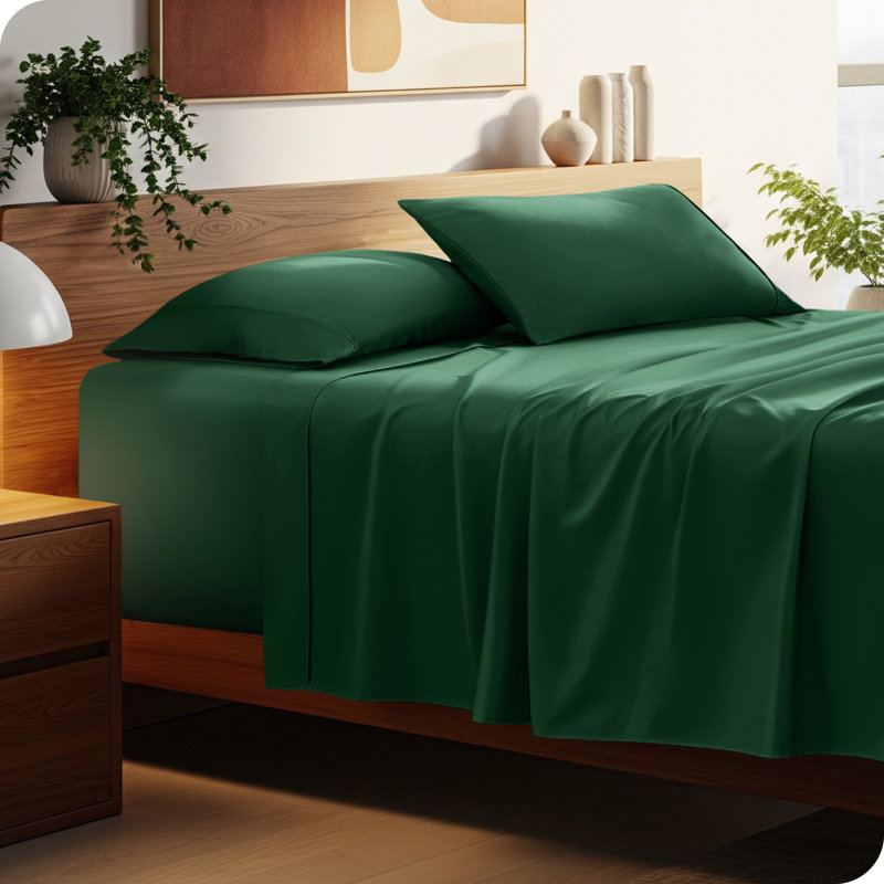 Ensemble de draps en microfibre 22 po, Ensemble de draps pour lit simple TG avec 1 taie d, Vert forêt