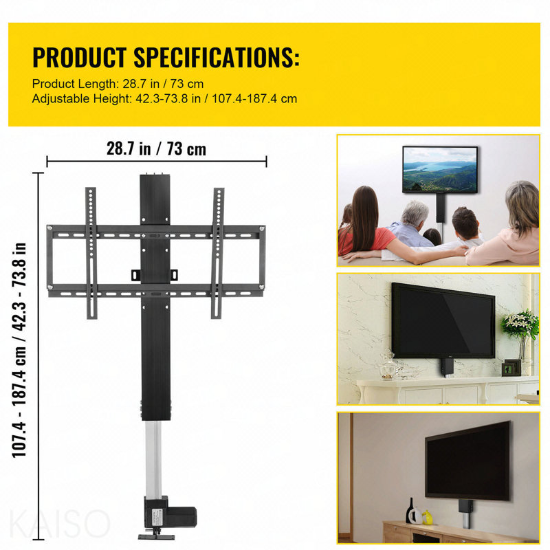 Longueur de course du lève-personne motorisé 31 po Support pour télé motorisé compatible avec un lève-personne de 60 po avec télécommande réglable en hauteur de 42 à 73 po, capacité de charge de 132 lb