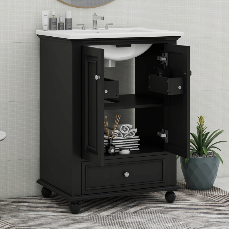 Meuble-lavabo 24 po avec lavabo, armoire de rangement moderne avec 2 portes à fermeture douce et tiroir, tablette réglable