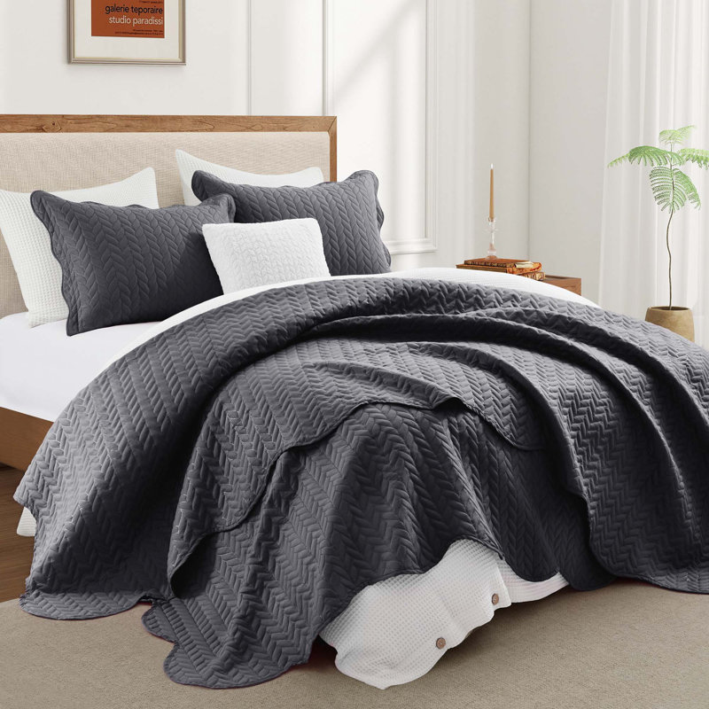 Ensemble de couvre-lit en microfibre embossée, Grand (90 po x 96 po), Gris anthracite