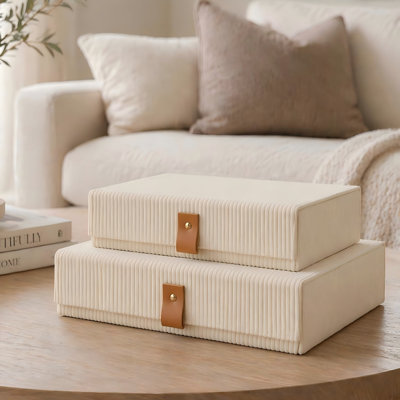 Beautiful Cozy Corduroy Decorative Storage Boxes With Lids – Set Of 2 Keepsake Boxes For Photos, Documents And Home Decor Accents