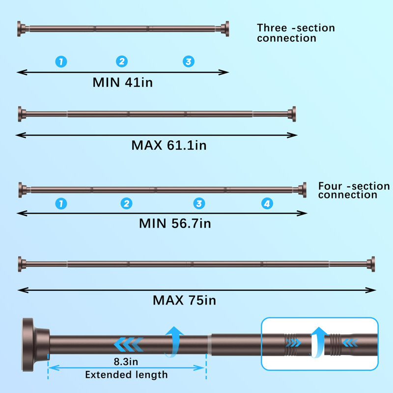 Bronze Adjustable Tension Shower Curtain Rod with Anti-Slip Pads