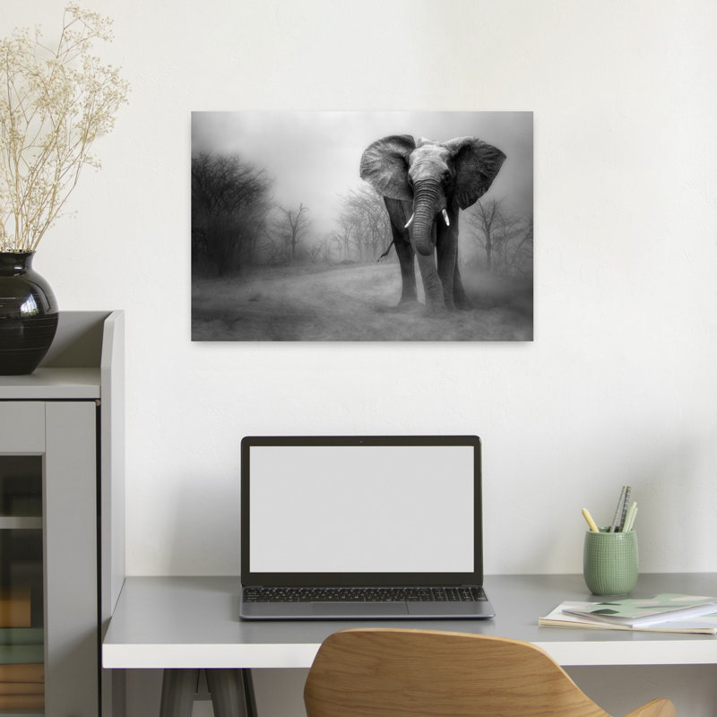 Misty Forest Elephant Dramatic Abstract Contemporary Elephant Forest Nature Wall Art Print 1 Piece Wrapped Canvas Wall Art