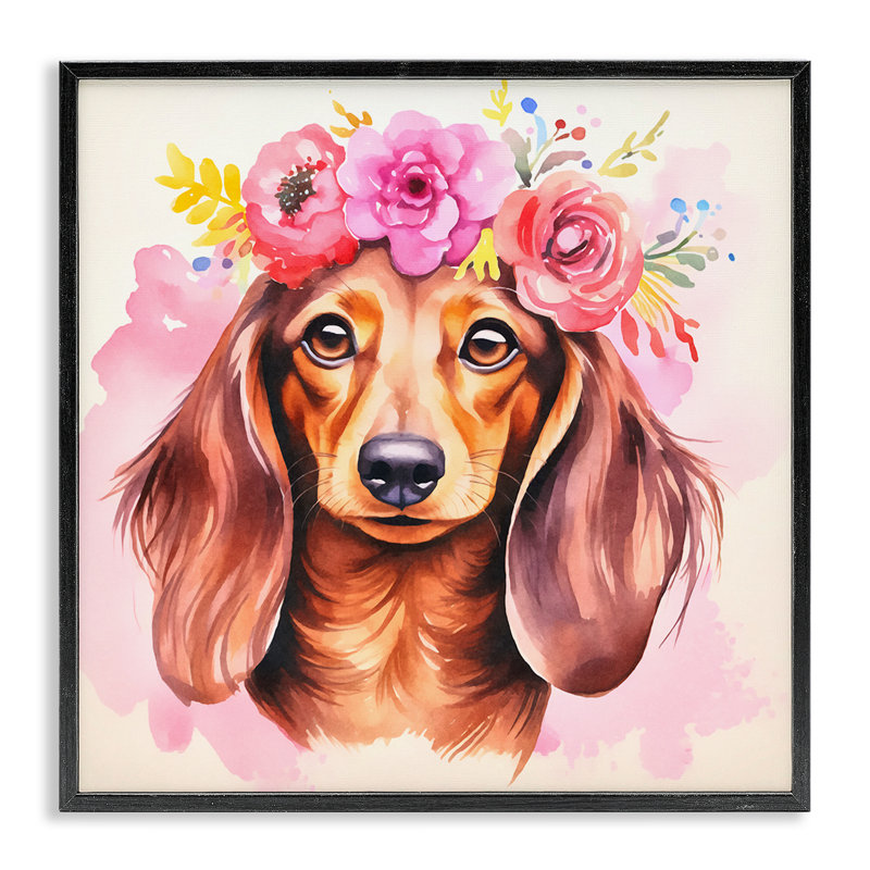 Boho, chien teckel encadré par Andrea Haase, Giclée encadrée noir minuit, H 24 po x l 24 po