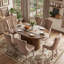 Ensemble 7 pièces de cuisine et salle à manger de ferme avec table à piédestal extensible, rangement fermé et chaises capitonnées-227864663