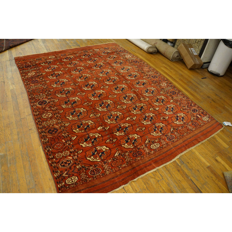 Rustic Bokara Design Antique Tekke Allover Tribal Geometric Turkmen Rug