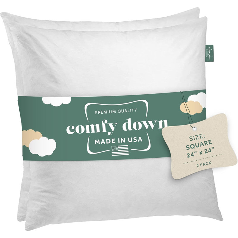 Set of Two 24" White Cotton Down Feather Throw Pillows