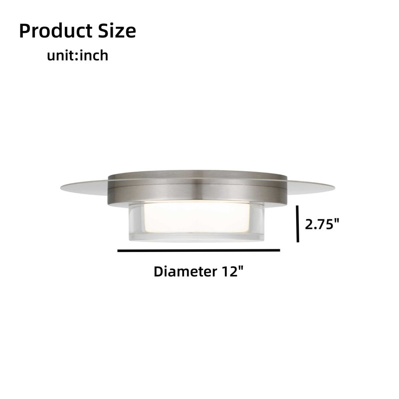 Plafonnier encastré à DEL 12 pouces, 15W, H 5 po x l 12 po x P 12 po, Gris