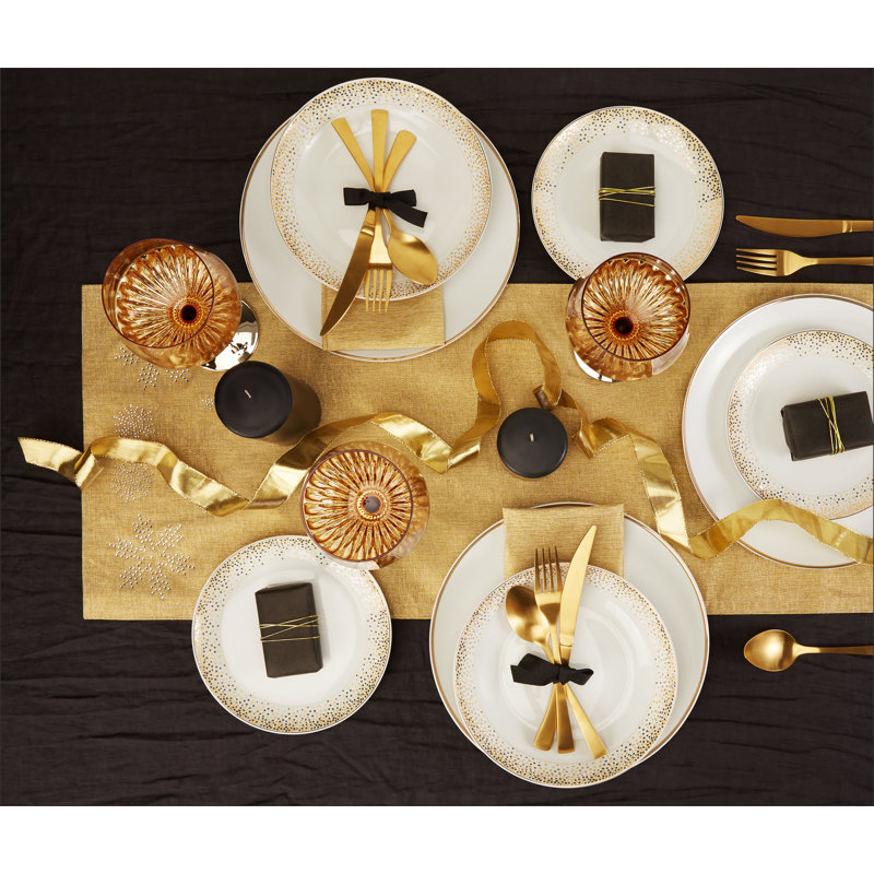 Waterside 50pc Porcelain Combo Dinner Set, Gold Sparkle