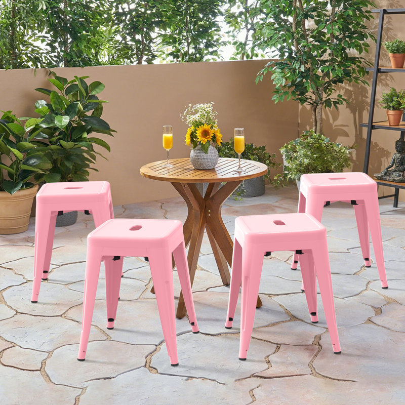 Counter Stool Set Of 4,18" Industrial Stackable Metal Bar Stools, Backless Metal Dining Chairs For Indoor Outdoor Kitchen Classroom