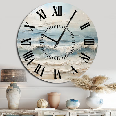 Peinture de plage côtière beige et bleue - Horloge murale