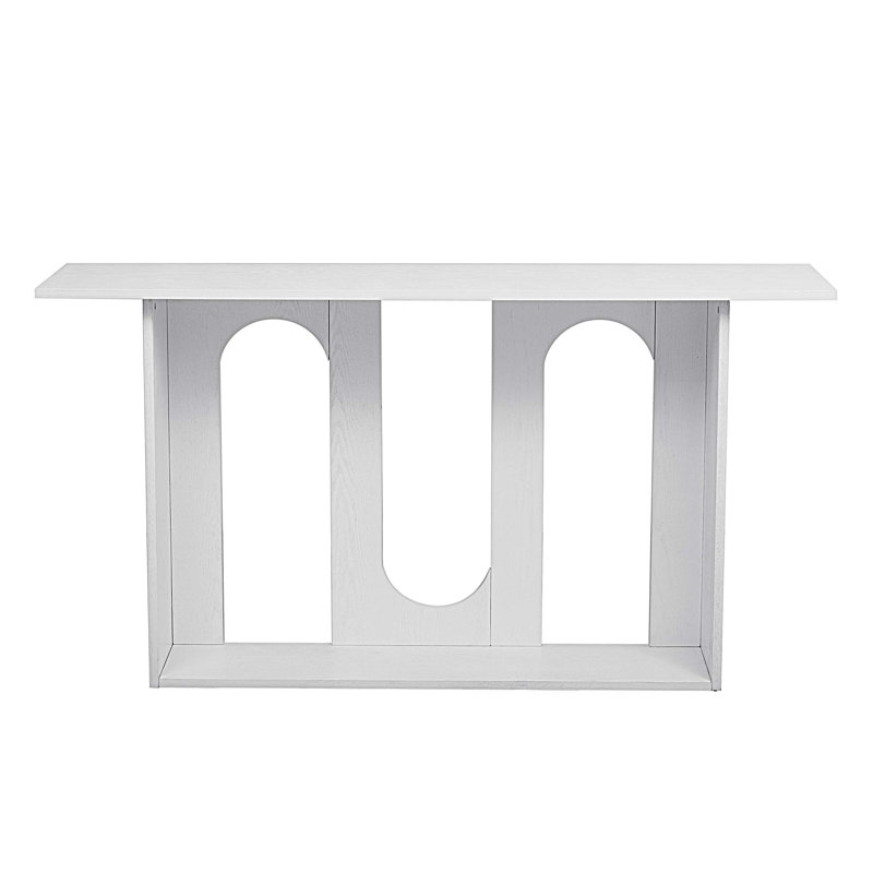Console moderne et courbée en placage de frêne avec tablette, Blanc