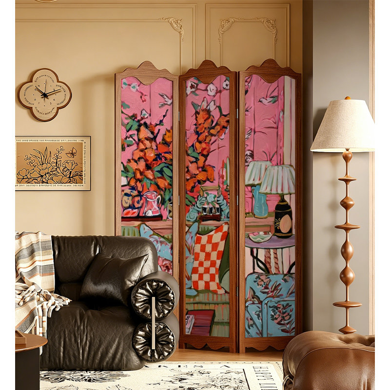 Paravent de chambre à coucher léger et luxueux en bois massif de style Qiaoqisha, Brown