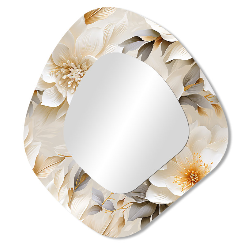 Motif bohème de fleurs de chrysanthème blanc - miroir asymétrique floral, 28 po x 25 po