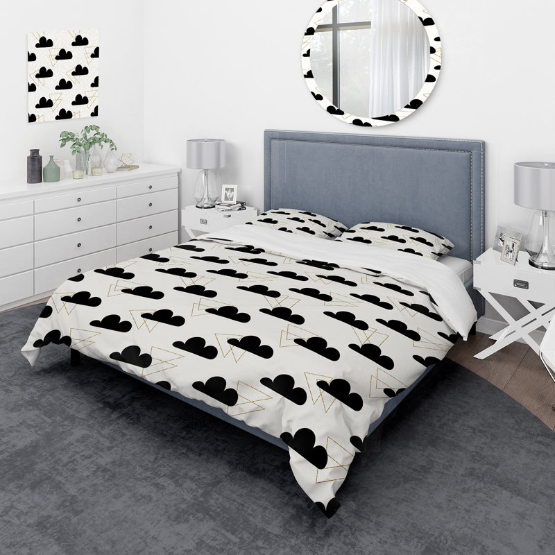 Ensemble de housse de couette noir et blanc, literie en microfibre moderne - Praxton