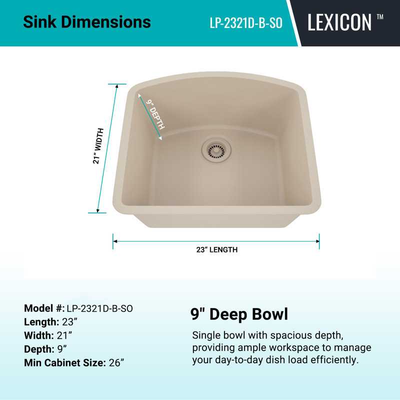 23" x 21" Platinum Quartz Kitchen Sink, D Shape Single Bowl Sink, Drop-in Sink, Undermount Sink, Granite Kitchen Sink, Beige