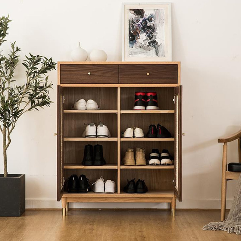 Armoire de rangement simple à chaussures en rotin, Noyer/brun
