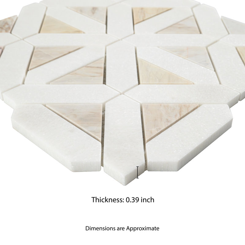 Auralie Geometric 12 in. x 12 in. Polished Marble Mosaic Floor and Wall Tile