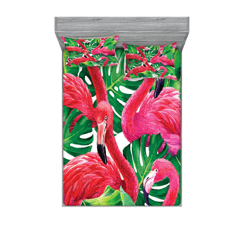 Drap-housse et coussin décoratif Ambesonne Flamingo rose vert, Ensemble de draps pour très grand lit californien