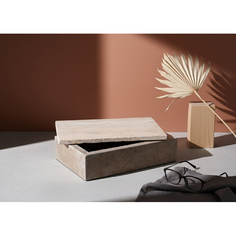 Travertine Rectangle Box Large Cream