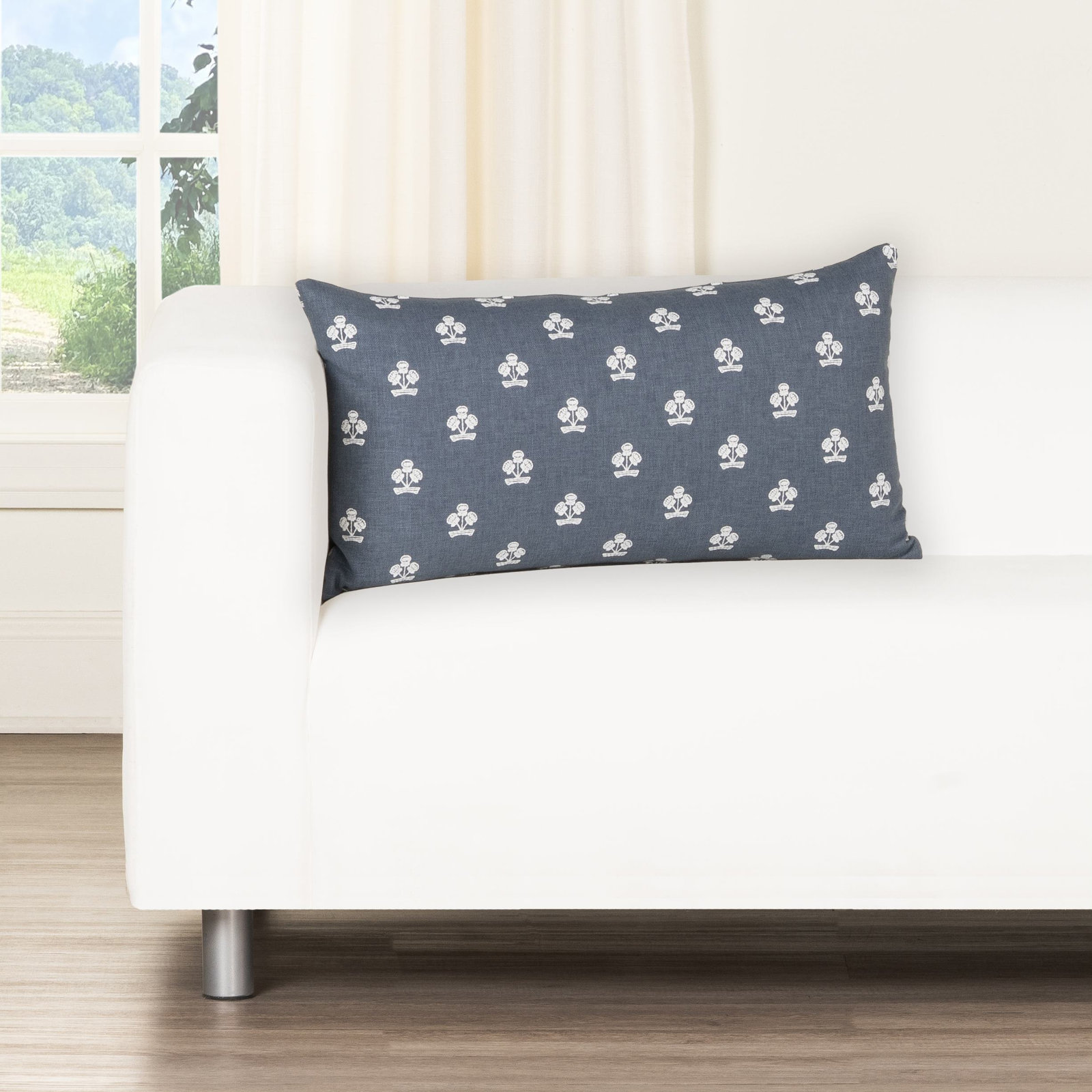 Hamachi Polyester Throw Square Pillow Cover & Insert, Chambray Floral 1, Feather, Rectangle 14"H x 26"W