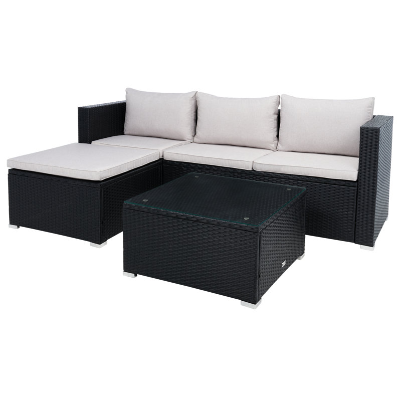 Oxley 3 - Person Patio Conversation Set with Cushions, Black Frame/Light Gray Cushion