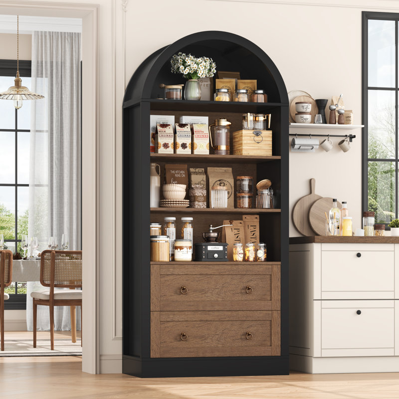 69.7"H Arched Bookcase With 2 Drawers