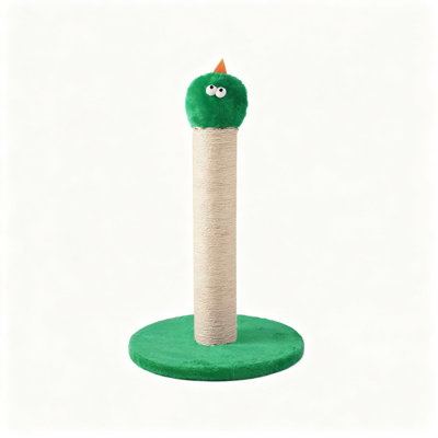 Arbre à chat intérieur de 56 cm de haut, en corde de sisal naturel, avec un adorable motif de monstre et une base en bois robuste. Parfait pour les chatons de toutes tailles, vert.
