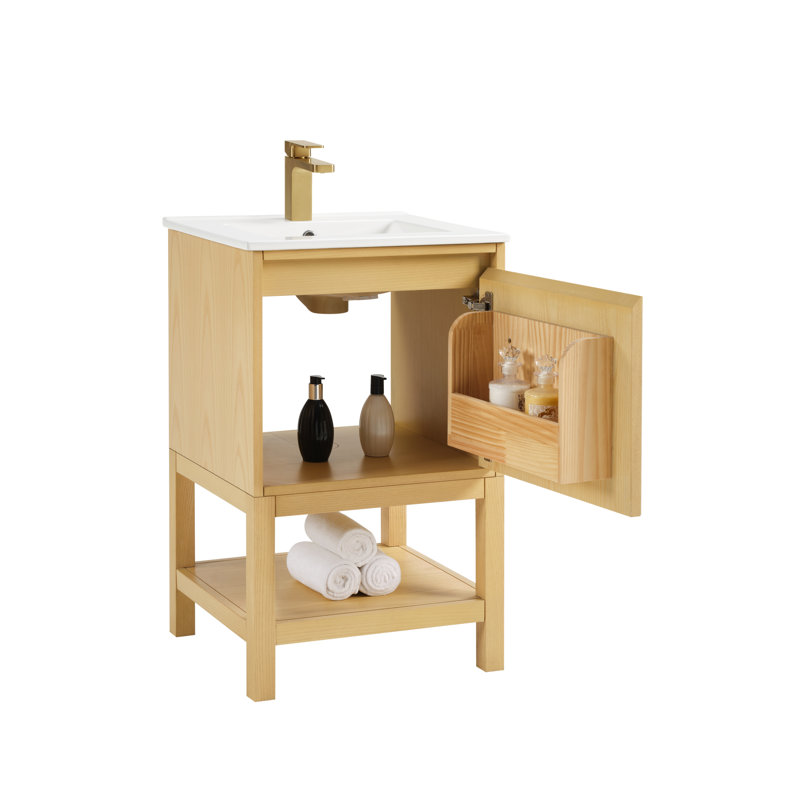 Meuble-lavabo en bois massif de 20 po avec tablette réglable, Bois de frêne