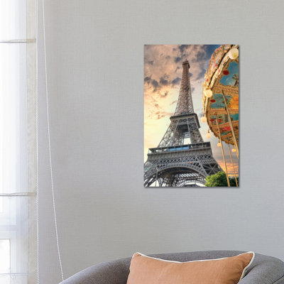 Eiffel Tower And Carousel I by Alan Blaustein - Wrapped Canvas Painting