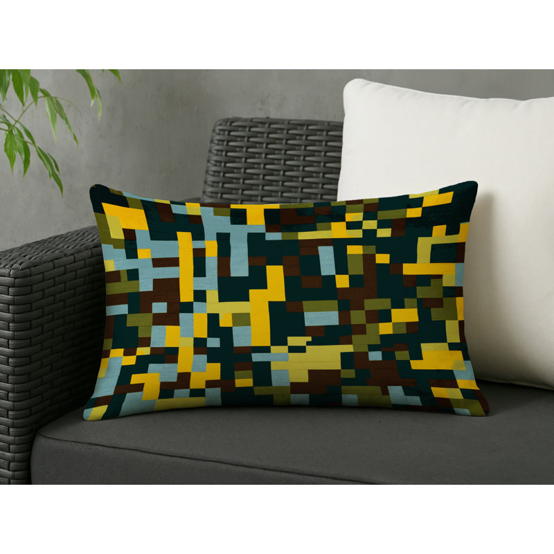 Bordered Blocks Indoor And Outdoor Pillow, Rectangle 20"H x 14"W