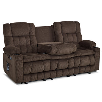 80.7" Wide Zero Gravity Power Reclining Sofa with Heat and Vibration Massage, Drop Down Table, Fabric