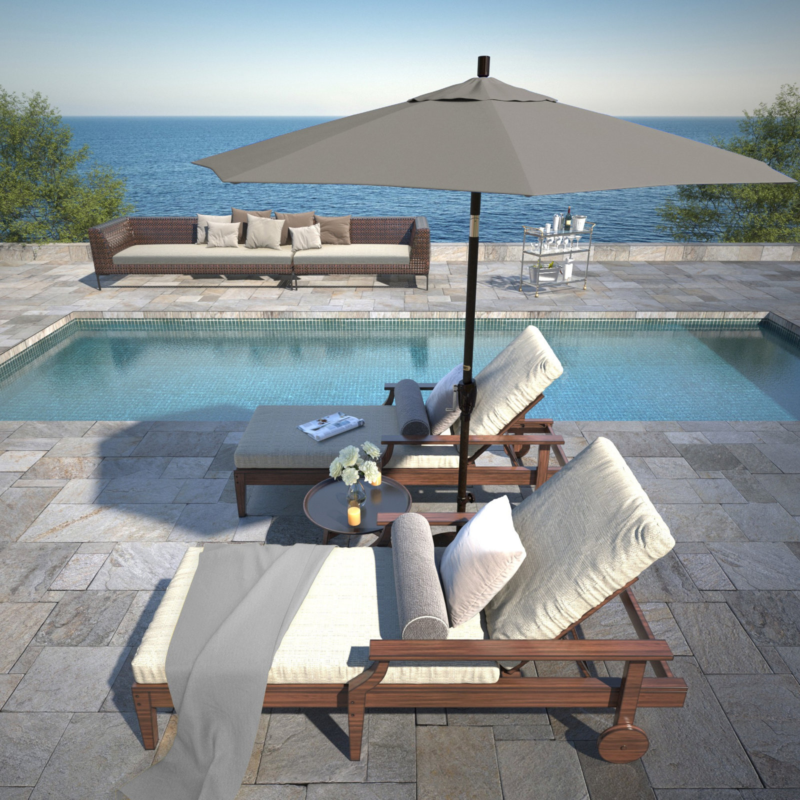 Lexia 7.5' Sunbrella® Umbrella, Bronze, Canvas Charcoal Sunbrella® Canvas