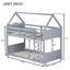 Twin Over Twin House Floor Bunk Bed With Headboards, Footboards, Guardrails, And Ladder, Grey, Space-Saving And Safe Design