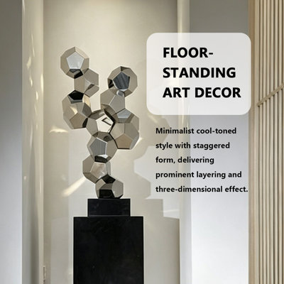 Décoration abstraite en acier inoxydable noir et argent pour hôtel, motif pierre de richesse, 40,94 pouces