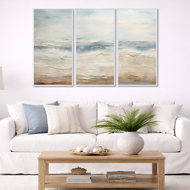 Rasch - ensemble d'art mural océan côtier, H 40 po x l 60 po x P 1 po, Cadre flottant blanc
