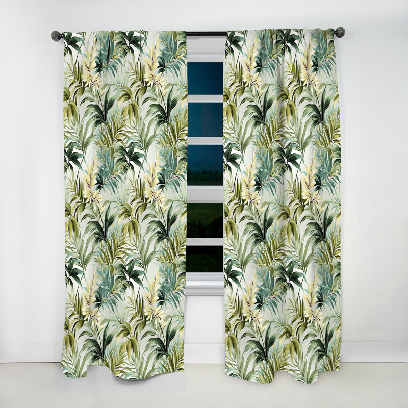 Motif tropical de lignes tropicales - Rideau floral - Velours obscurcissant - 1 panneau, L 52 po x L 63 po