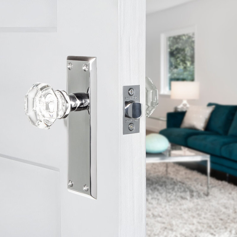 Plaque avec bouton de porte New York New York, Chrome brillant, 2 3/4 po