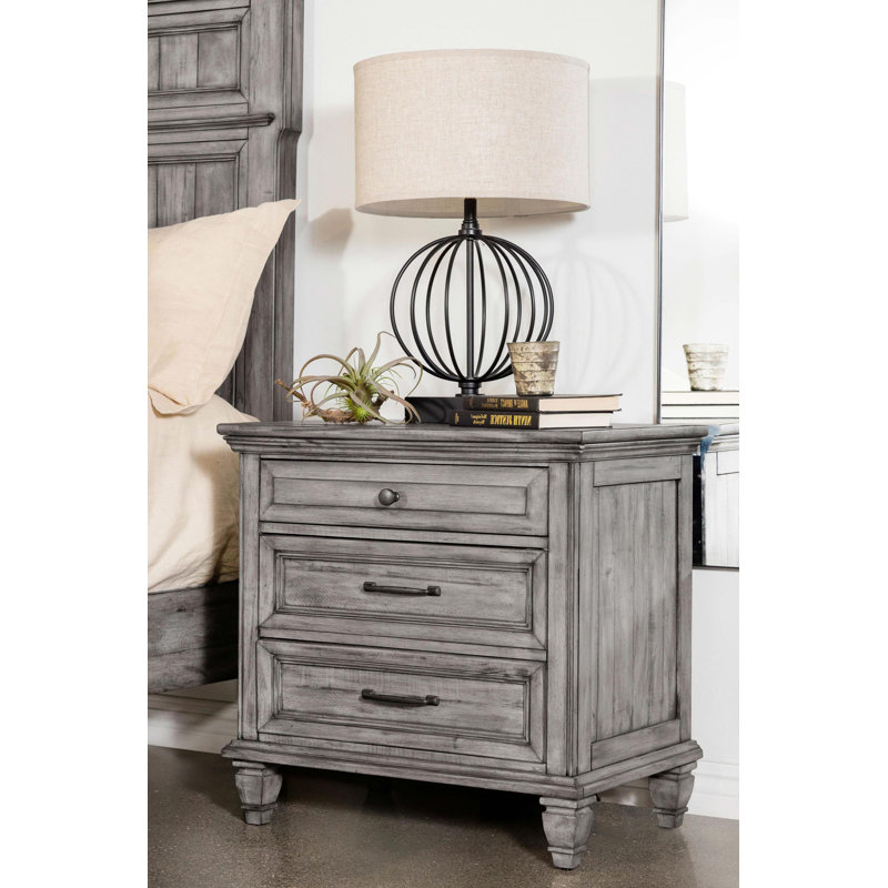 Table de chevet 3 tiroirs gris vieilli