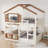Full Size Bunk Bed/Loft Bed With Bookshelf, House Design, High-Quality Safety Fencing,Beige & Natural-203083941-203083938