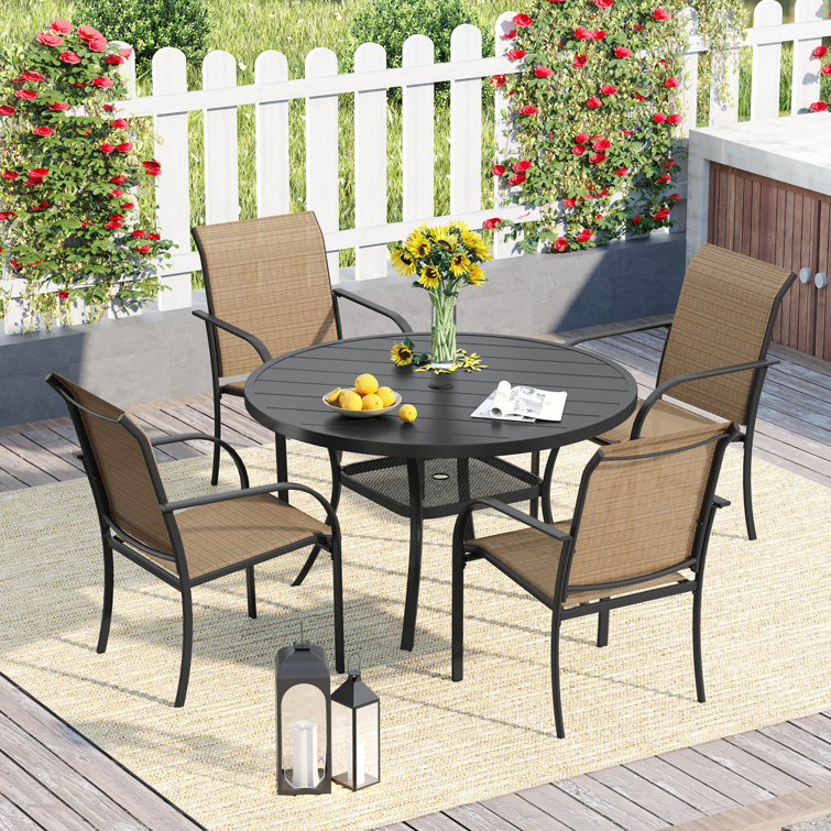 Round 4 - Person Outdoor Dining Set with 4 Stackable Textilene Armrest Chairs